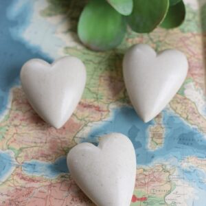 Box of 2 — Set of 6 White Hand-Carved Stone Hearts