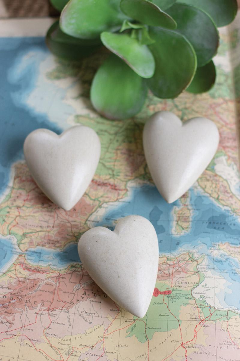 Box of 2 — Set of 6 White Hand-Carved Stone Hearts