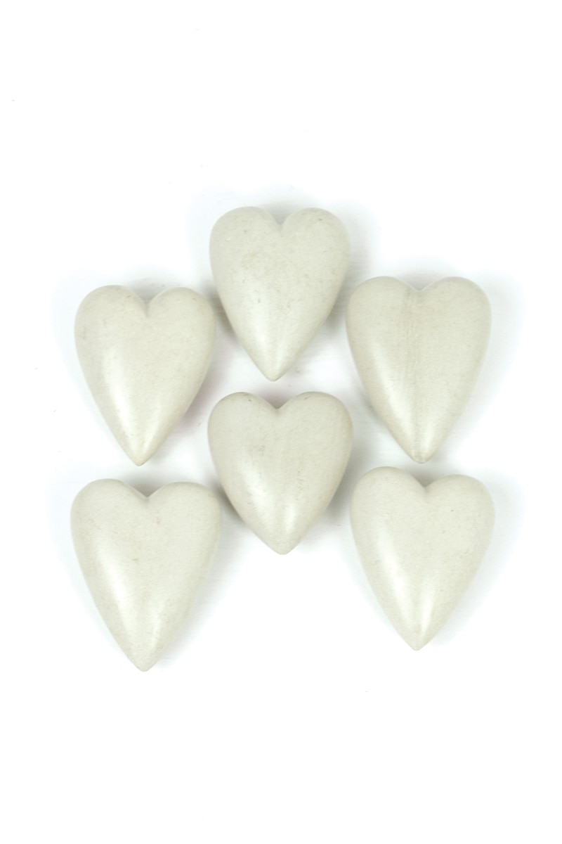 Box of 2 — Set of 6 White Hand-Carved Stone Hearts