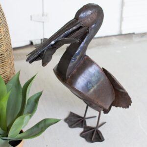 Rustic Recycled Metal Pelican With Fish