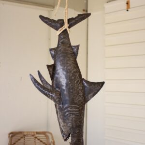 Metal, Recycled Hand Hammered 3D Shark With Sisal Rope