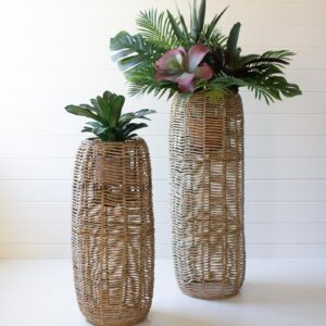 Woven Seagrass And Iron Barrel Planters