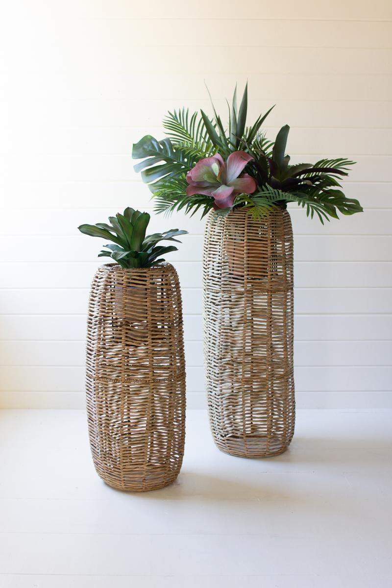 Woven Seagrass And Iron Barrel Planters