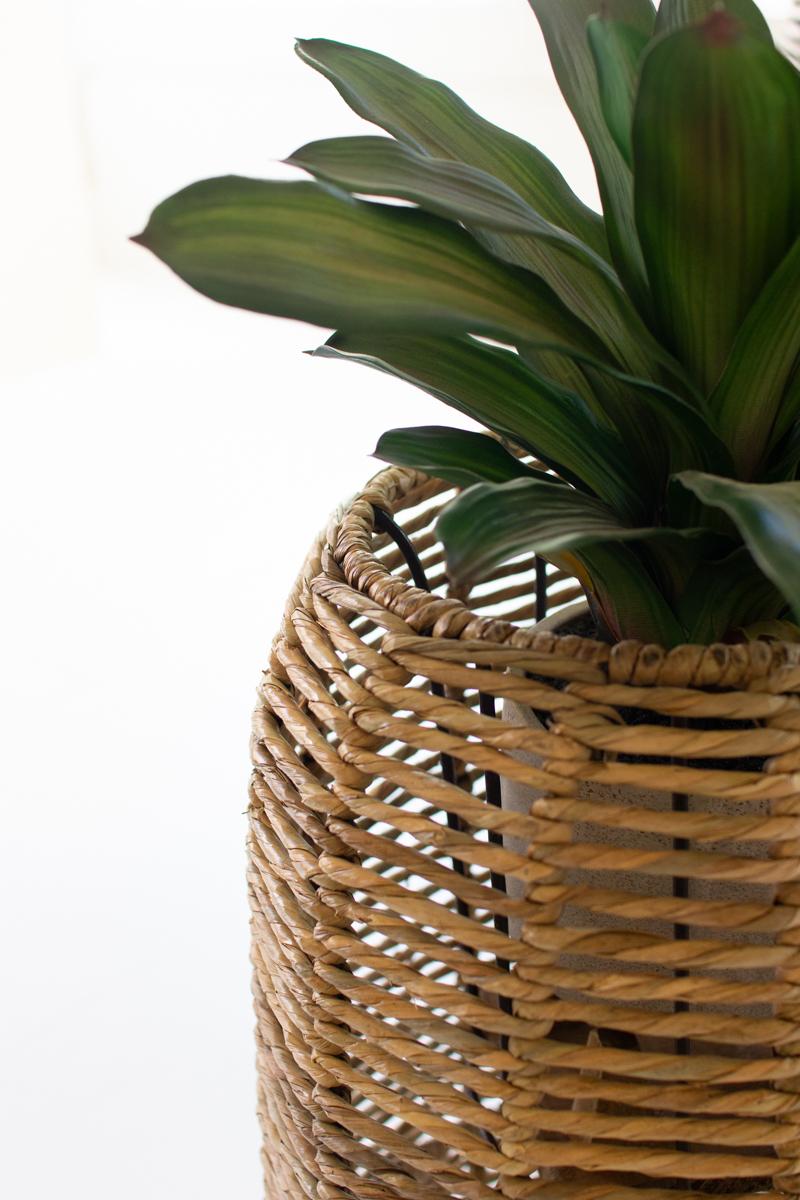 Woven Seagrass And Iron Barrel Planters