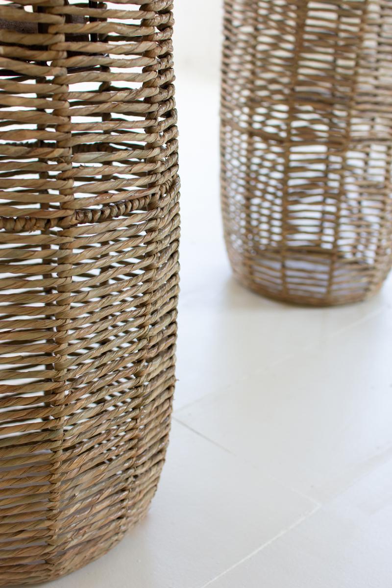 Woven Seagrass And Iron Barrel Planters