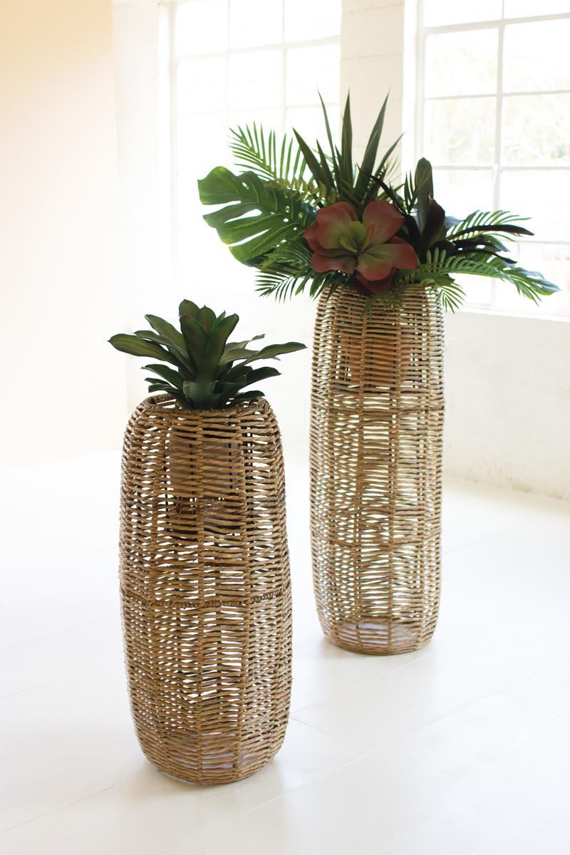 Woven Seagrass And Iron Barrel Planters
