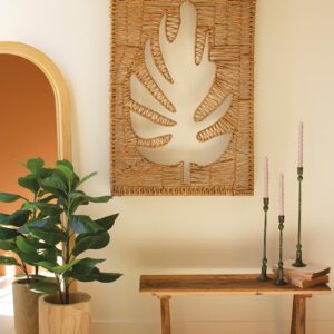 Woven Seagrass And Iron Leaf Wall Panel