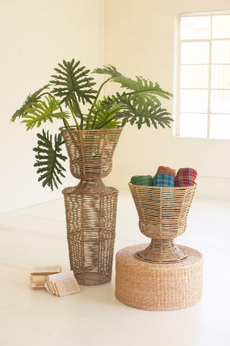 Seagrass Recycled Iron, Iron And Seagrass Urn – Short