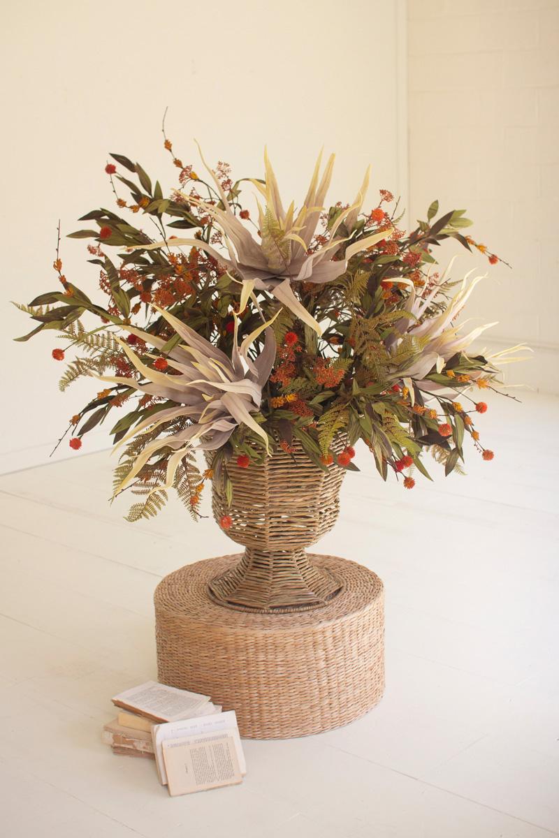 Seagrass Recycled Iron, Iron And Seagrass Urn – Short