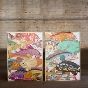 Colorful Fish With Gold Frame Acrylic Painting