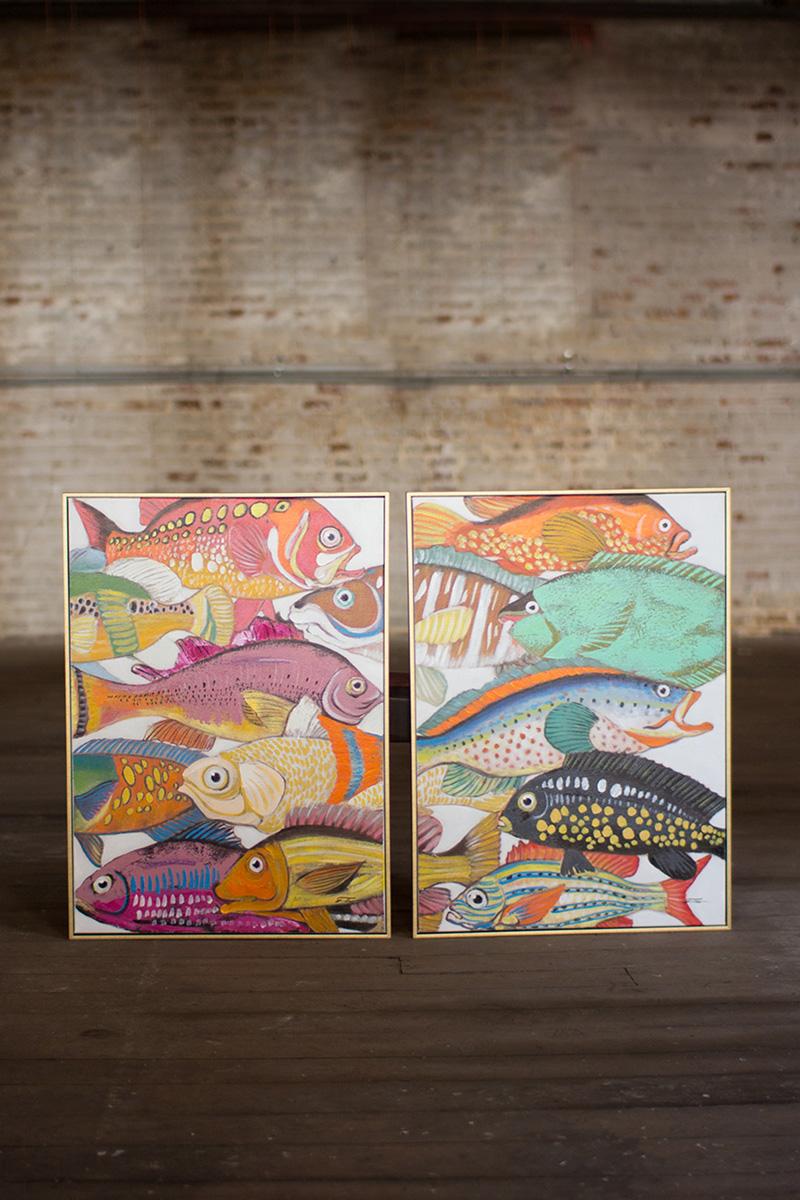 Colorful Fish With Gold Frame Acrylic Painting