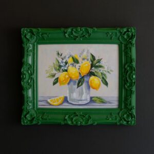 Dark Green Framed Acrylic Painting-Lemons