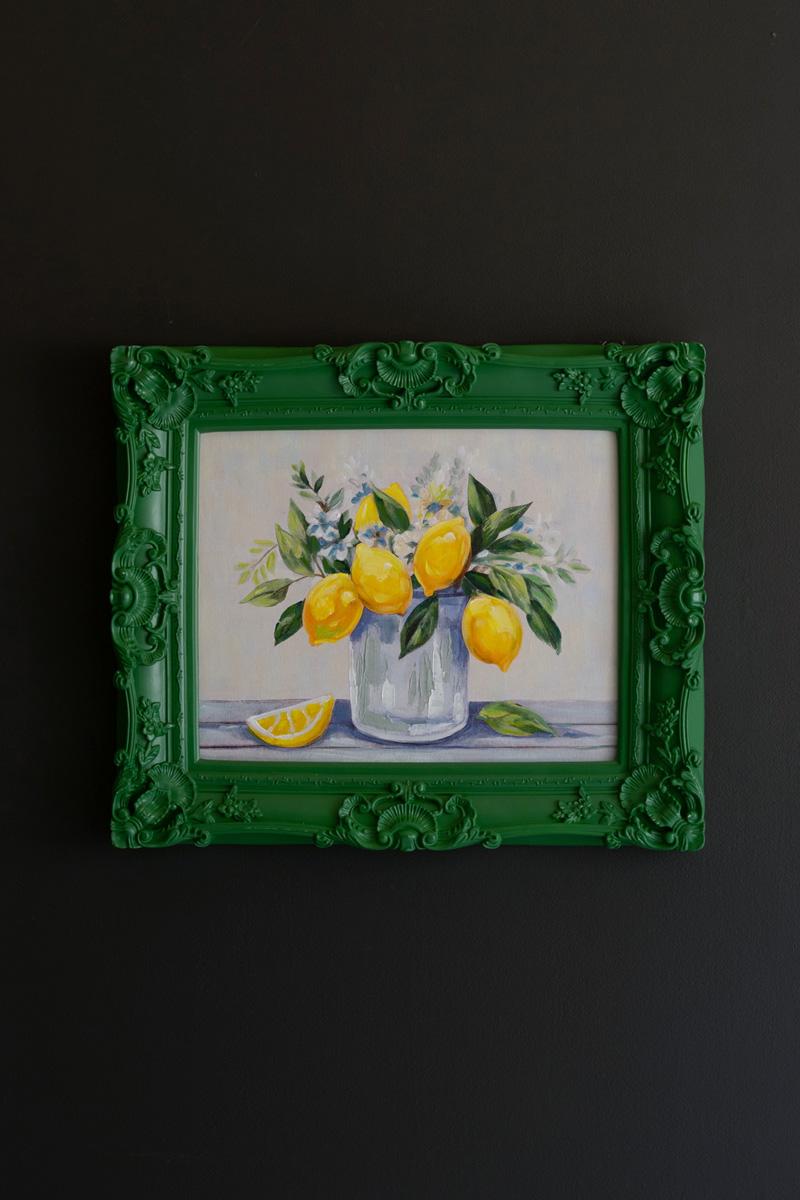 Dark Green Framed Acrylic Painting-Lemons