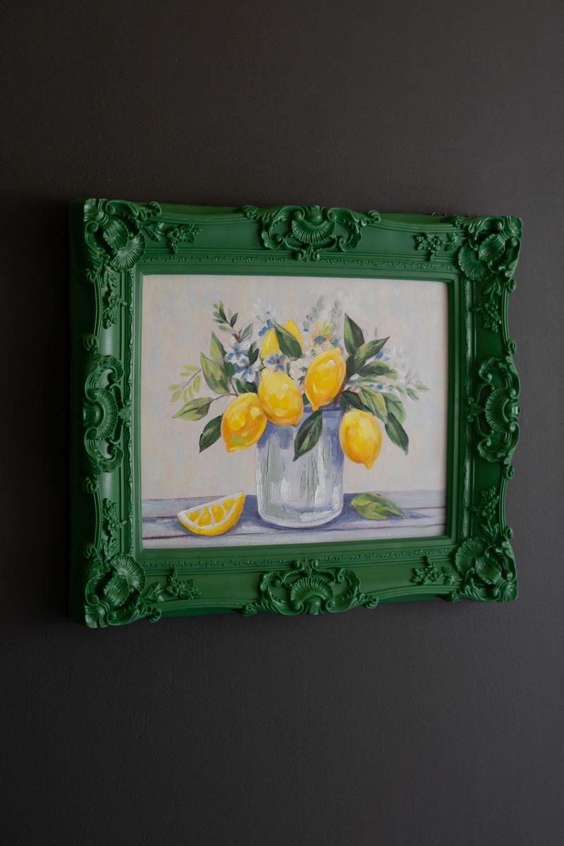 Dark Green Framed Acrylic Painting-Lemons