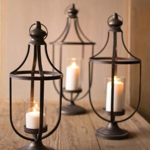 Metal Lanterns With Glass Insert, Black