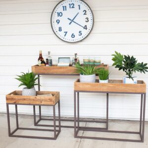 Rustic Recycled Wood Console Trays On Metal Bases