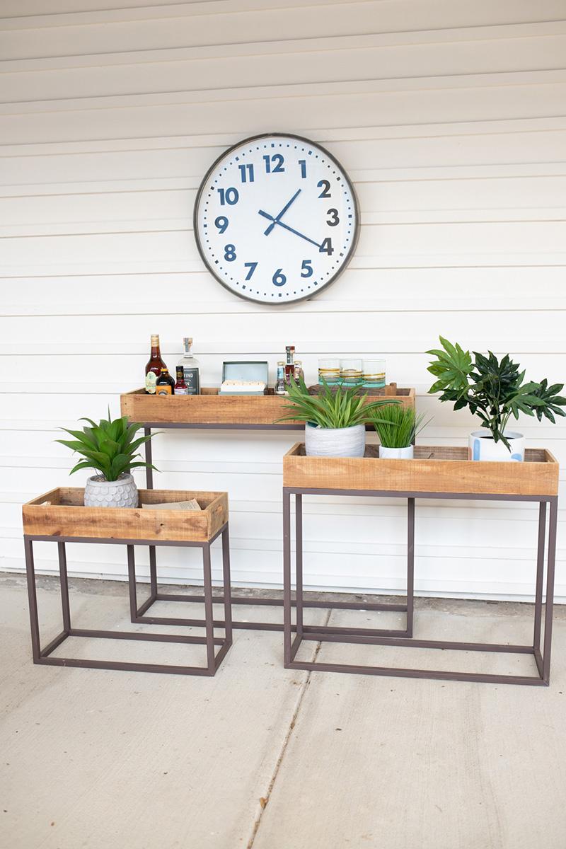 Rustic Recycled Wood Console Trays On Metal Bases