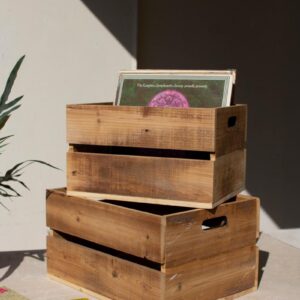 Box of 2 — Set of 2 Natural Finish Slatted Wooden Crates