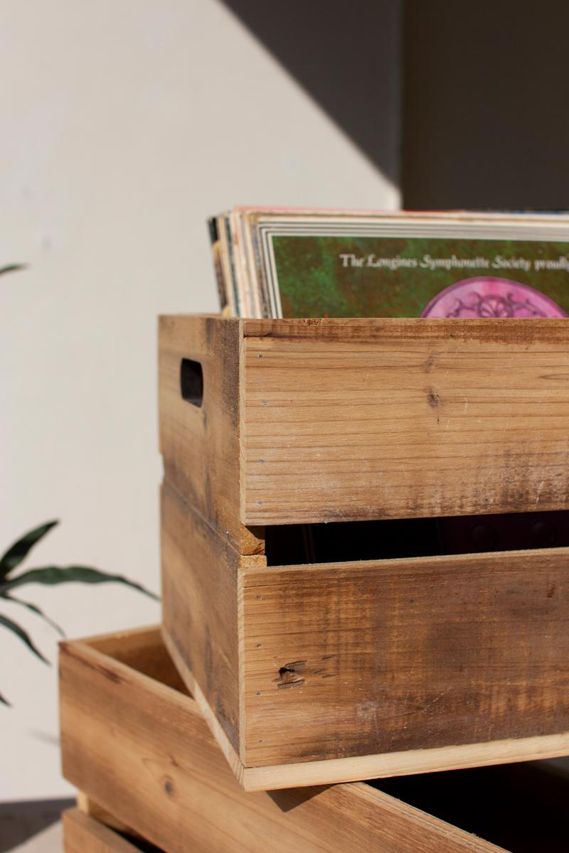 Box of 2 — Set of 2 Natural Finish Slatted Wooden Crates