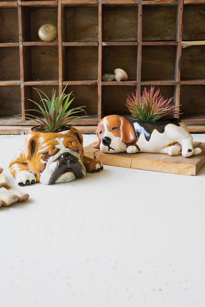 Box of 2 — Ceramic Bulldog Planter