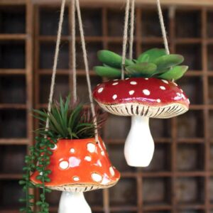 Ceramic Toadstool Hanging Planters, Red