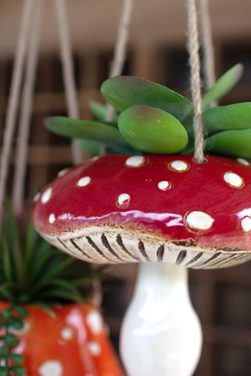 Ceramic Toadstool Hanging Planters, Red