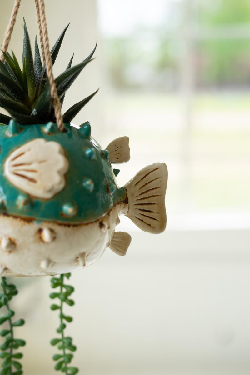 Box of 2 — Ceramic Hanging Blowfish Planter