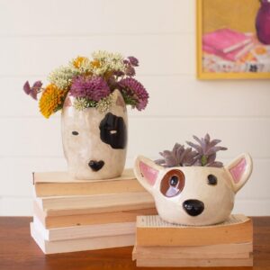 Box of 2 — Set of 2 Ceramic Black and White Dog Head Planters