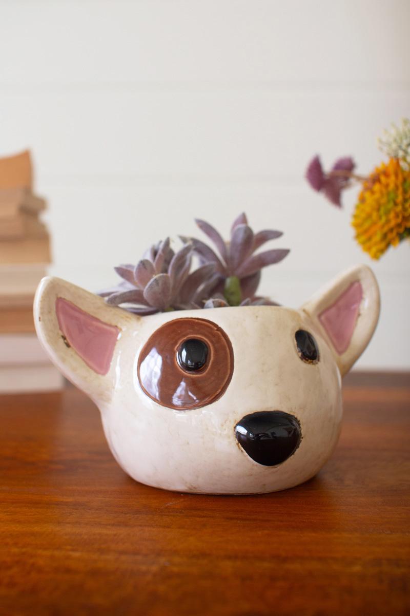 Box of 2 — Set of 2 Ceramic Black and White Dog Head Planters