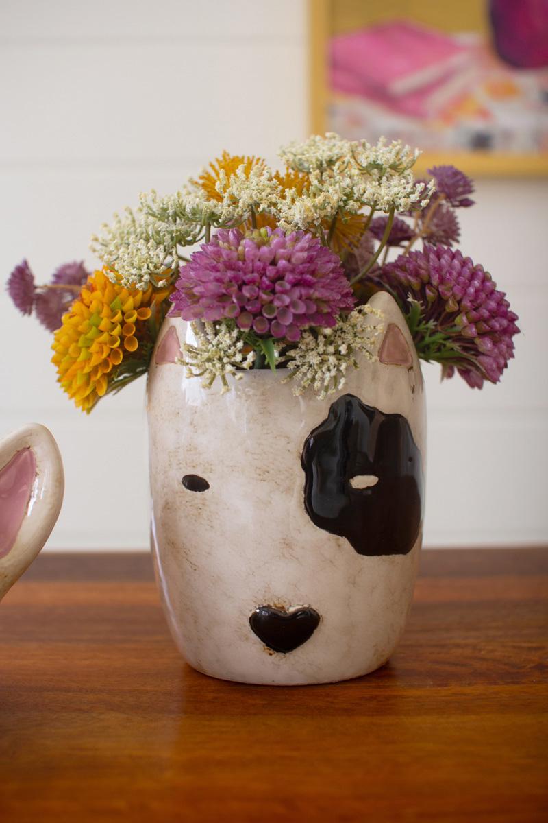 Box of 2 — Set of 2 Ceramic Black and White Dog Head Planters