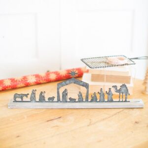 Box of 4 — Metal Nativity on a Wooden Stand