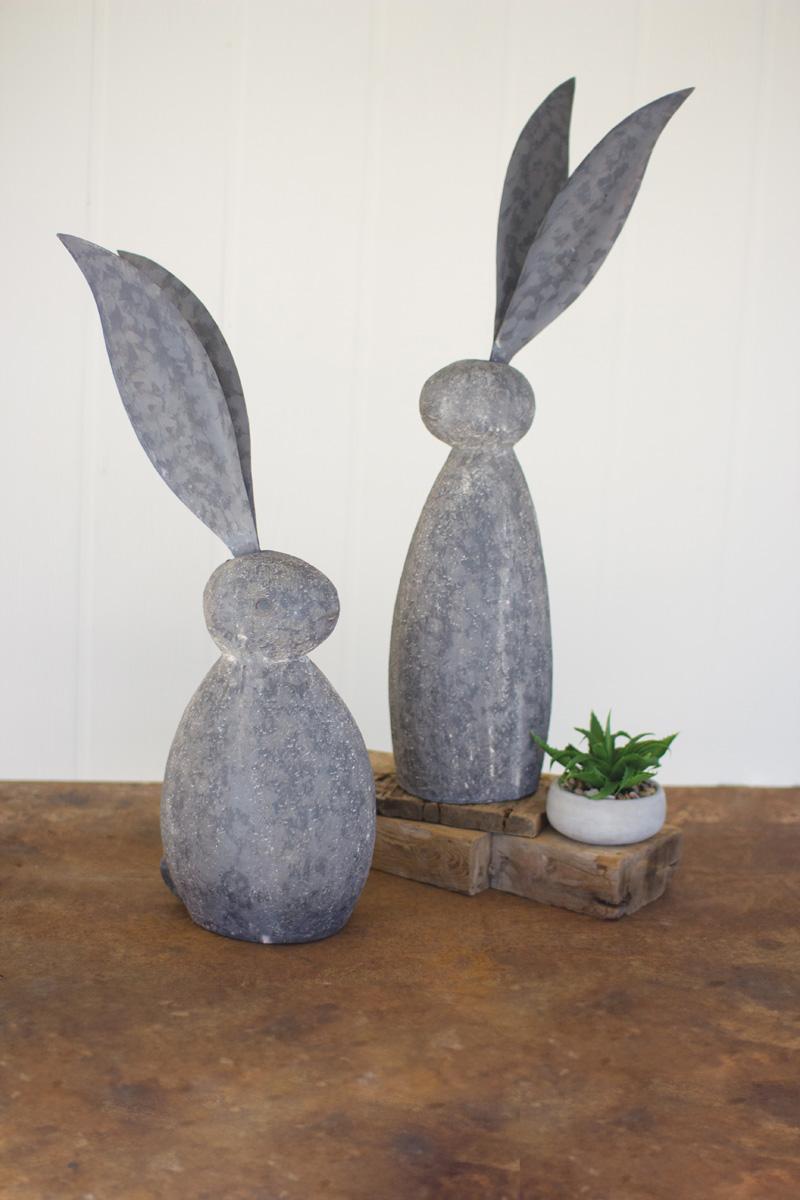 Faux Stone Rabbit With Tall Metal Ears – Tall, Gray