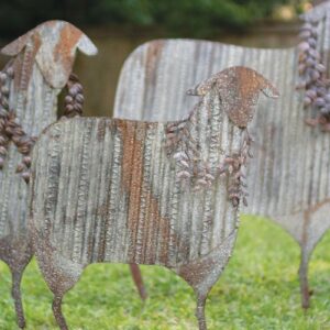 Corrugated Metal Christmas Sheep Yard Art, Gray