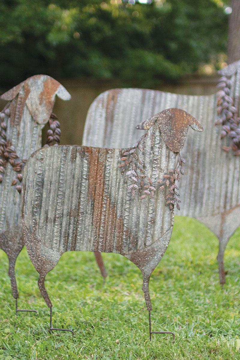Corrugated Metal Christmas Sheep Yard Art, Gray