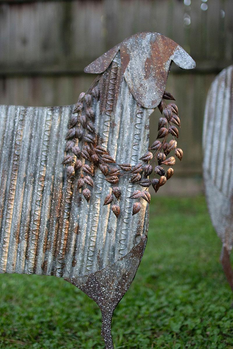 Corrugated Metal Christmas Sheep Yard Art, Gray
