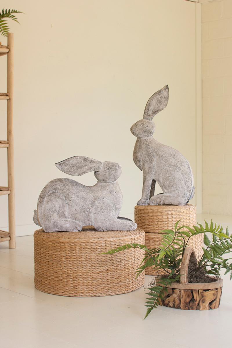 Rustic Metal Rabbits, Grey