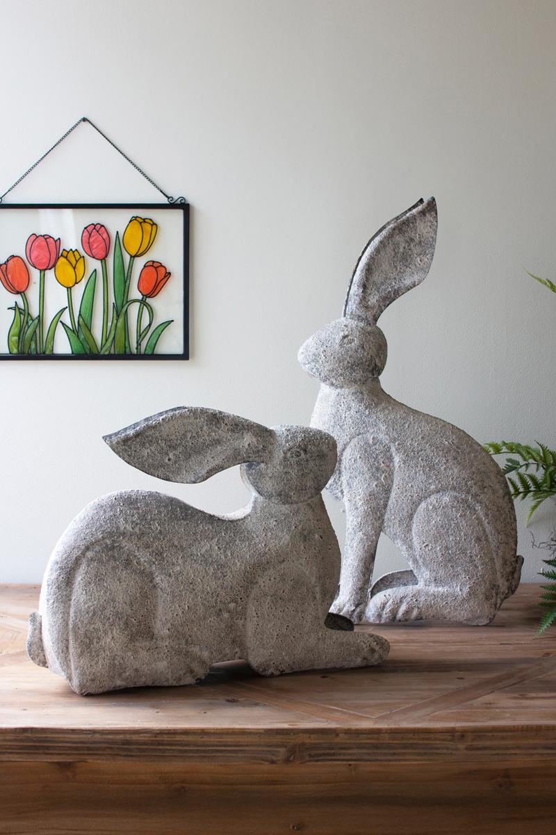 Rustic Metal Rabbits, Grey