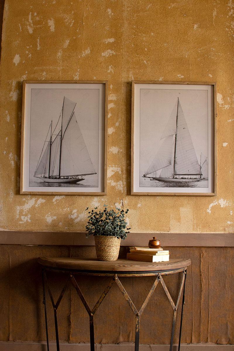 Framed Sailboat Prints Under Glass, Gray