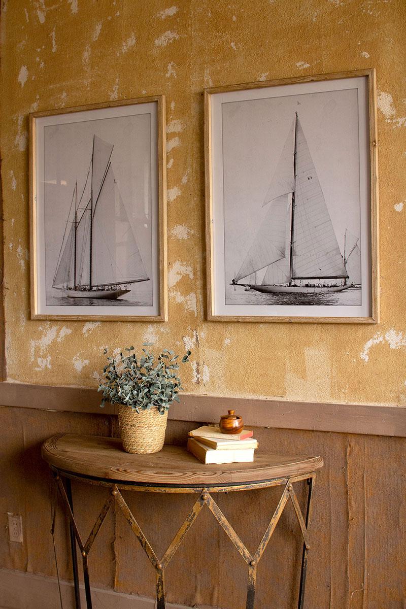Framed Sailboat Prints Under Glass, Gray