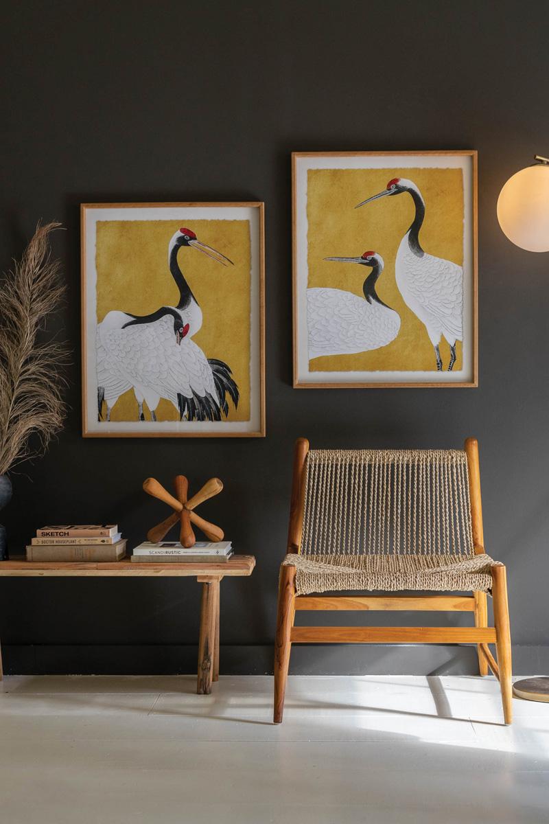 Set 2 Framed Prints Under Glass -Black White And Red Herons, Yellow