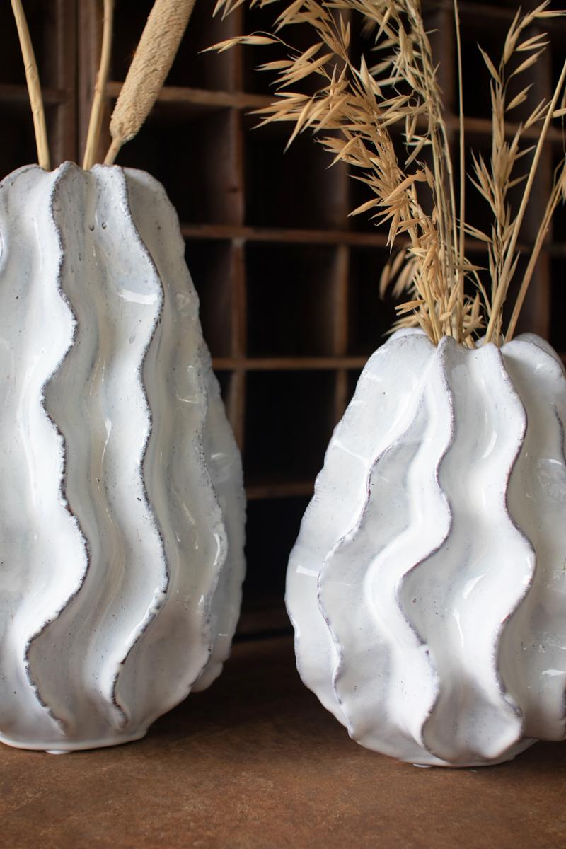 Ceramic Ruffle Vase – Large, White