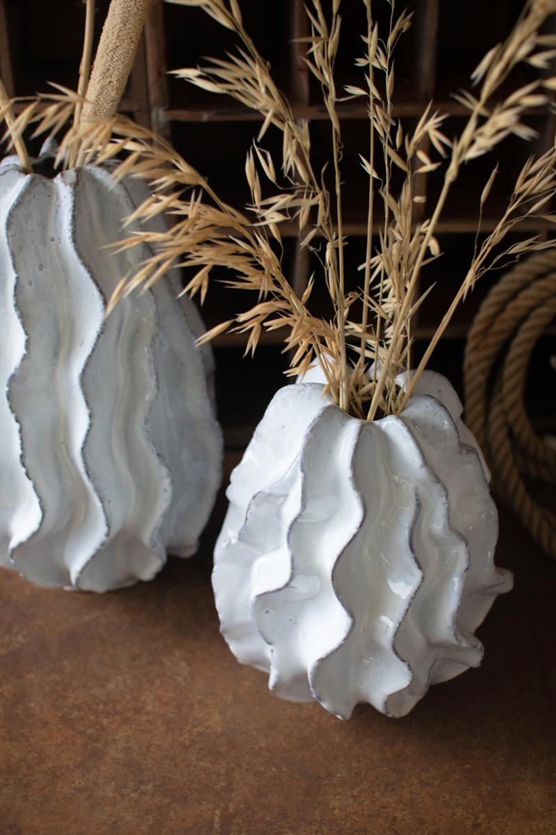 Ceramic Ruffle Vase – Large, White