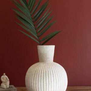 Tall Stone Composite Fluted Bulb Vase, White