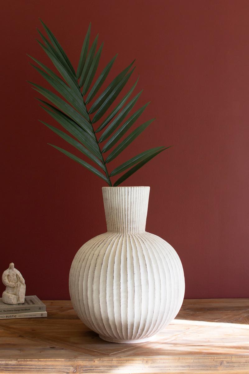 Tall Stone Composite Fluted Bulb Vase, White