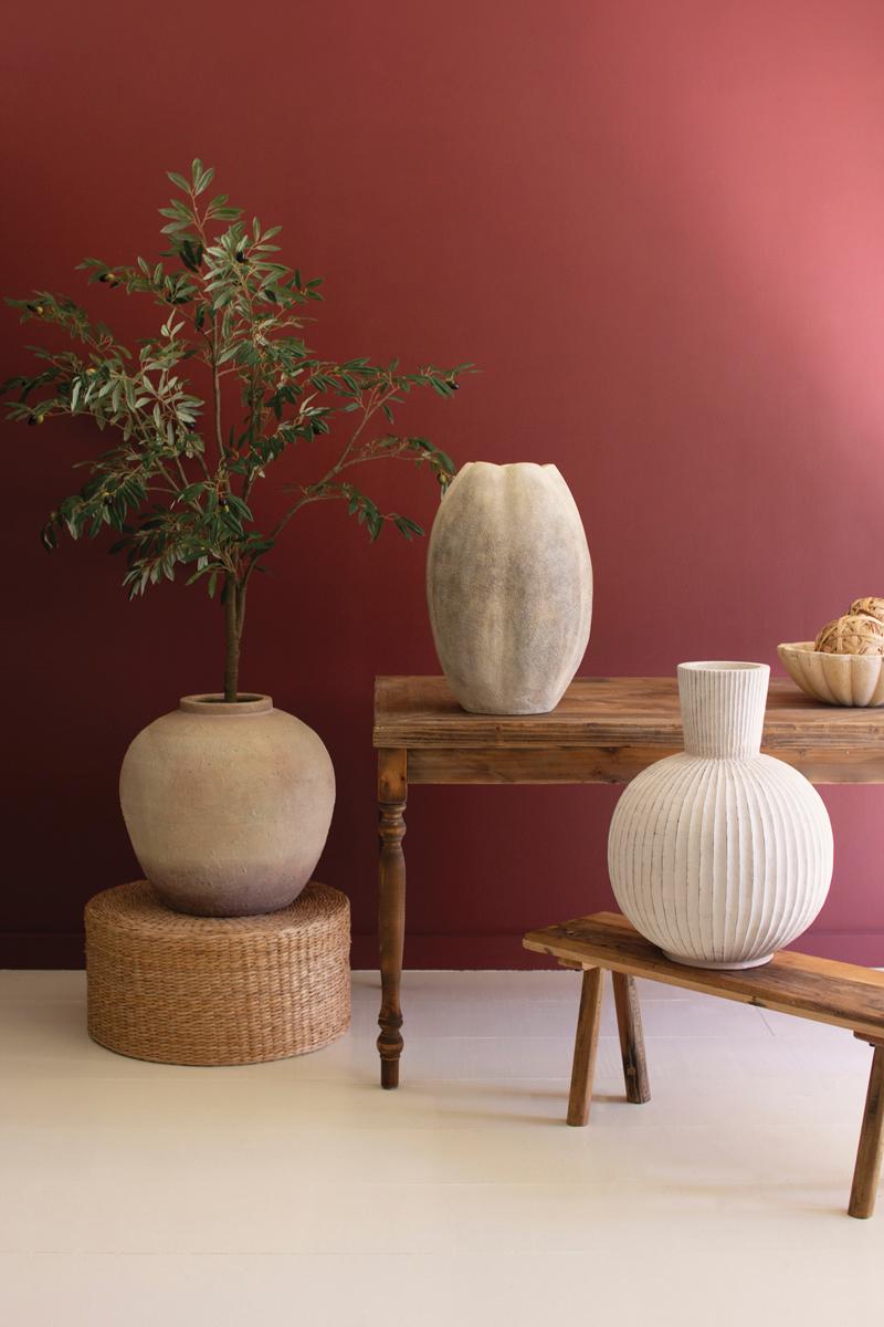 Tall Stone Composite Fluted Bulb Vase, White