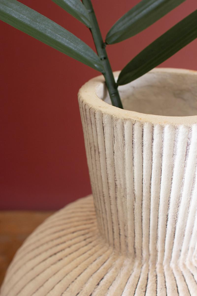 Tall Stone Composite Fluted Bulb Vase, White