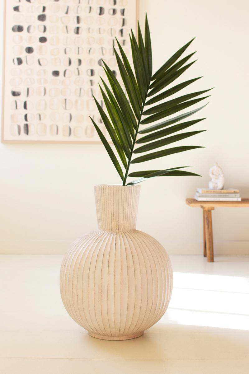 Tall Stone Composite Fluted Bulb Vase, White