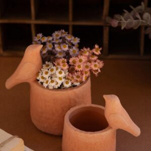 Box of 2 — Set of 2 Concrete Bird Planters with Terracotta Finish