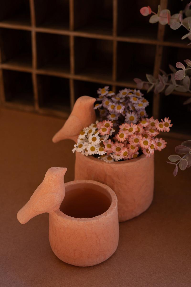 Box of 2 — Set of 2 Concrete Bird Planters with Terracotta Finish