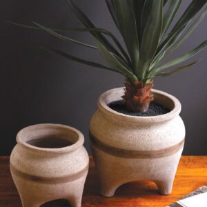 Terracotta Planters With Horizontal Brown Stripe